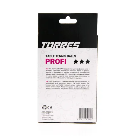 Мяч для наст. тенниса TORRES Profi 3*, TT23012, диам. 40+мм, упак. 6 шт, белый за 338.30 ₽ купить в Перми
