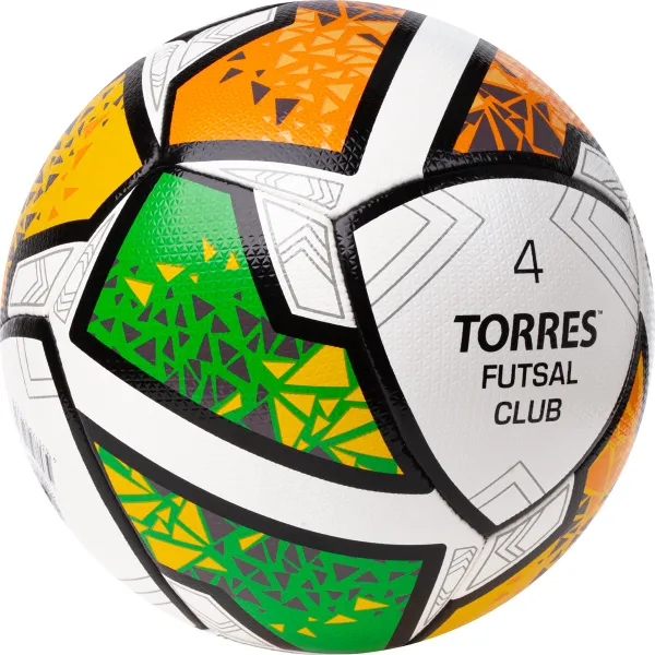 Мяч футзал. TORRES Futsal Club, FS323764, р.4, 10 пан. ПУ, 4 под. сл, гибрид. сш. бело-зел-оранж за 2&nbsp;264.40 ₽ в Перми