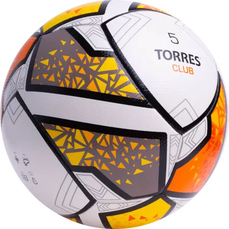 Мяч футб. TORRES Club, F323965, р.5, 10 пан., ПУ, гибрид. сшив, бел-оранж-желт за 2&nbsp;225.30 ₽ купить в Перми